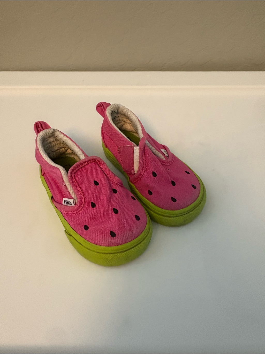 Vans Pink Green Watermelon Slip On Sneaker Shoes Toddler Size 5
